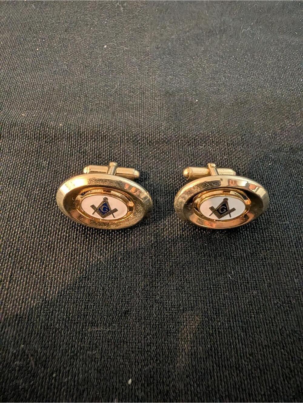Vtg Anson Freemasonry Masonic Gold Tone Enameled Cuff Links